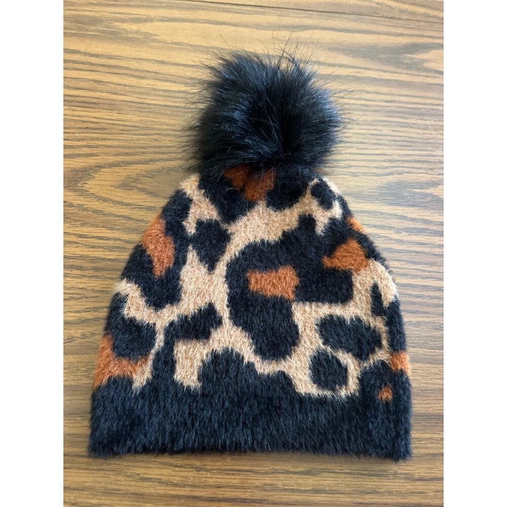 Est. 1946 leopard Beenie with faux fur ball on top